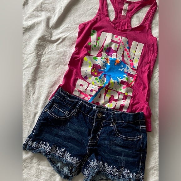 NWT JR’s Sz-3 “Amethyst” DenimShorts & Lightly PreLoved VeniceBeach CA Tank Sz-S - Picture 1 of 16